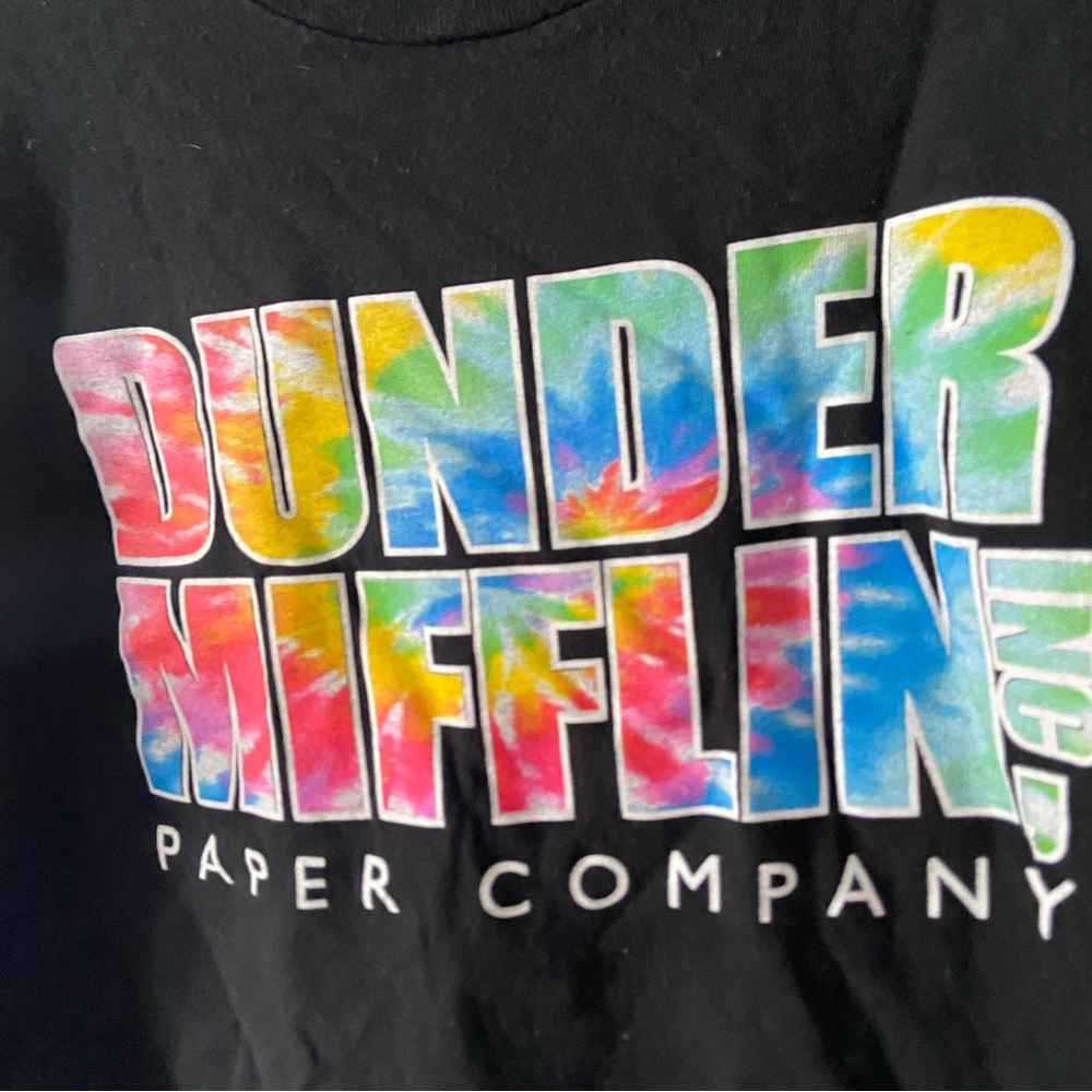 Dunder Mifflin Inc The Office TV Show Tie Dye Graphic Black Crop Tshirt Size XL - Picture 3 of 6